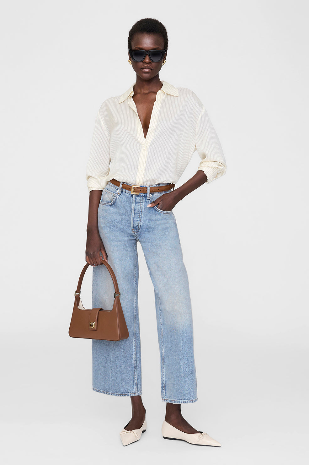 ANINE BING Lou Shoulder Bag - Cognac - On Model Front